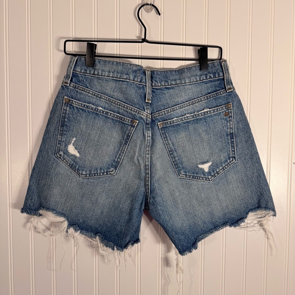 Madewell Relaxed Mid-Length Denim Shorts High-Waist Distressed Hem Women’s 26 - Picture 5 of 13